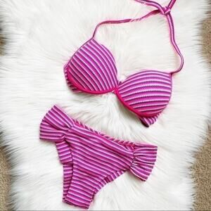 Chevron Pink Brazilian Halter Bikini Set Size M